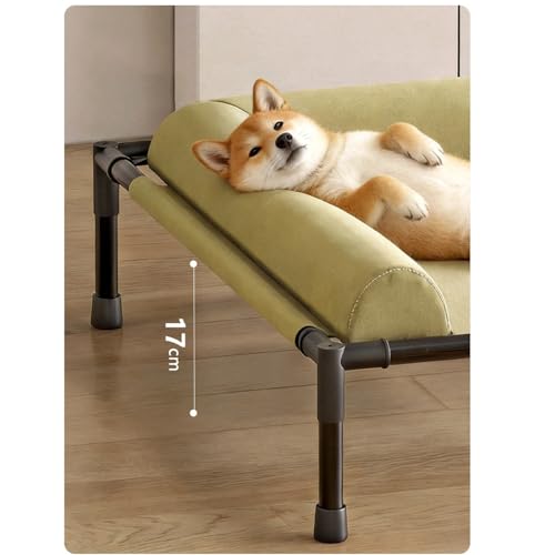 ペットベッド 夏用高通気 高床式ベッド 犬用 猫用 ドッグコット 通気メッシュ 高床式通気ベッド 犬 夏用ベッド L型半包囲枕付き 地面から17cm 水洗い可 耐荷重34kg 室内外兼用 キャンピングベッド 犬 大型犬 小型犬用 ベッド (グレー, L)の特徴・詳細 画像