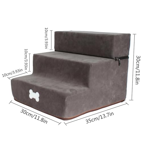 滑り止め付き 小型犬用ステップ - 取り外し可能3段階ペットステップ、30x35x30cm、洗えるカバー ハイベッド用ドッグステッ プ、ペットステッ プ、怪我防止、滑り止め、柔らかな素材、タフな構造、リビング 寝室 ベッド 家具 マンション用、子猫 小型 大型犬適用の特徴・詳細 画像