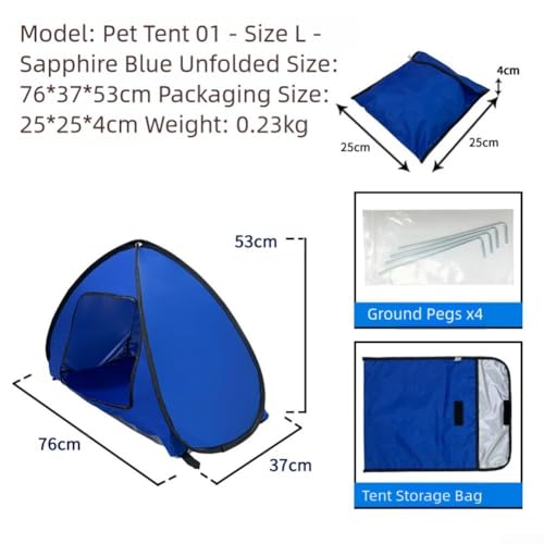 ペットテント 屋外 ペット用ビーチテント ポップアップ式 日よけシェルター UV カット 小型犬 猫用 折りたたみ簡単 ビーチ キャンプ 公園 アウトドア 収納バッグ付き (Sapphire Blue M)の特徴・詳細 画像