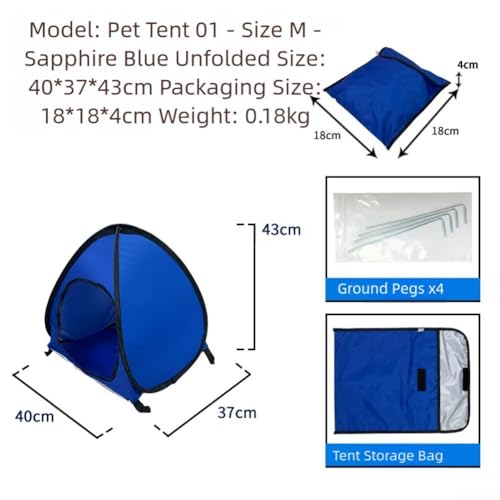 ペットテント 屋外 ペット用ビーチテント ポップアップ式 日よけシェルター UV カット 小型犬 猫用 折りたたみ簡単 ビーチ キャンプ 公園 アウトドア 収納バッグ付き (Sapphire Blue M)の特徴・詳細 画像