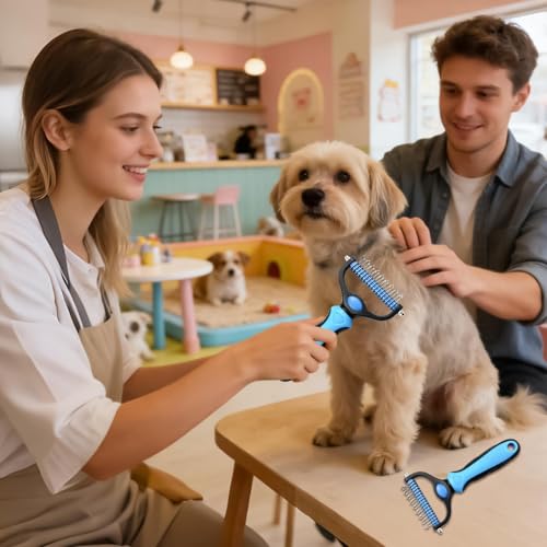 犬用グルーミングブラシ | 両面もつれ取りペットコーム 猫用 ケアツール - ペットグルーミングブラシ - 小型 中型 大型 短毛の子犬 子猫の毎日の抜け毛取り用にの詳細・まとめ 画像