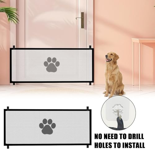 折りたたみ式犬用ゲート、ペット用メッシュゲート | 階段用ドッグゲート格納式屋内安全,折りたたみ式の幅広ペットは、が遊んだり休んだりするための安全な囲いを提供しますの詳細・まとめ 画像