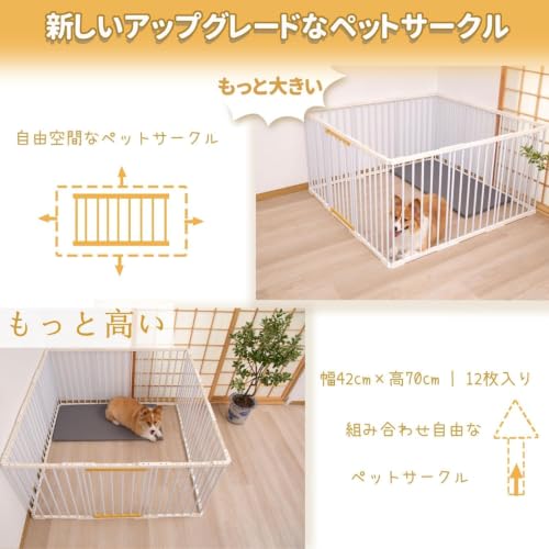 ペットサークル 犬 ゲージ 中型犬 ドア付き 幅168*奥行84*高70cm 犬 ゲージ 大型 犬 サークル ペットフェンス 大型 サークルケージ 大型犬用ゲージ 室内 組み立て簡単 工具不要(168*84*70cm-12枚 ホワイト)の詳細・まとめ 画像