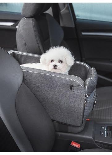 Ornategoペット車載用ボックス センターコンソールアームレストへ設置可能 運転席助手席両方に対応し小型犬猫を乗せるドライブベッド兼用キャリー 安全固定構造の車載ペットハウス 車お出かけ用ペットシート 持ち運び簡単な車内ペット用品 長距離移動時ペットの居場所確保に活用可能な多機能車載ボックス (スクエアグレー,単一の巣)の特徴・詳細 画像