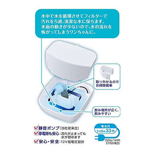 GEX ピュアクリスタル プチ 静かな水の流れ 静音 活性炭フィルター1枚付き フィルター式給水器 ホワイト 犬用 800mLの特徴・詳細 画像