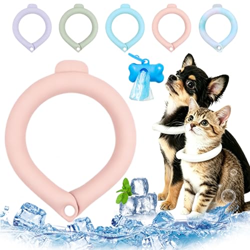 犬 クールネック リング 犬用ネッククーラー 犬 ひんやりリング 首冷やす 暑さ対策 ペット クールリング 28℃自然凍結 軽量 犬猫兼用 冷え首輪 氷結ベルト 持続冷却 繰り返し使用 サイズ調整可能 脱落防止設計 熱中症対策 夏用品 散歩・アウトドア向け (ピンク,M)の外観・全体像 画像