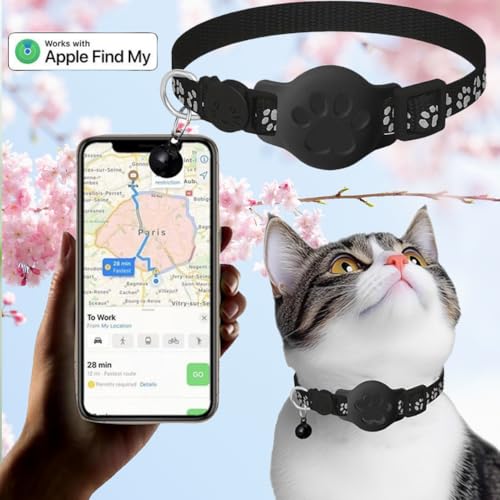 TPPT スマートタグ ペット追跡 GPS 猫紛失防止 IOS【探す】iPhone対応 エアタグ互換 ネコ月額不要 追跡 キーホルダー ミタグ 迷子防止 老人 ペット用 キーファインダー スマートタグ キーホルダー カギ 紛失防止 GPSトラッカー 防犯 防水 (スタイルA フットプリント リフレクティブネックレス,ピンクの首輪＋白のロケーター)の詳細・まとめ 画像