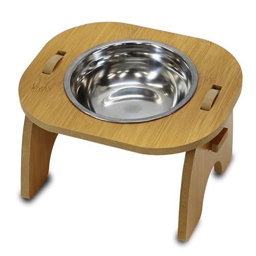 ペット フードボウル 犬 猫 フードボウルスタンド 高さ 木製 食器 ダブル 餌入れ エサ入れ 【DH-33】 (シングル)の外観・全体像 画像