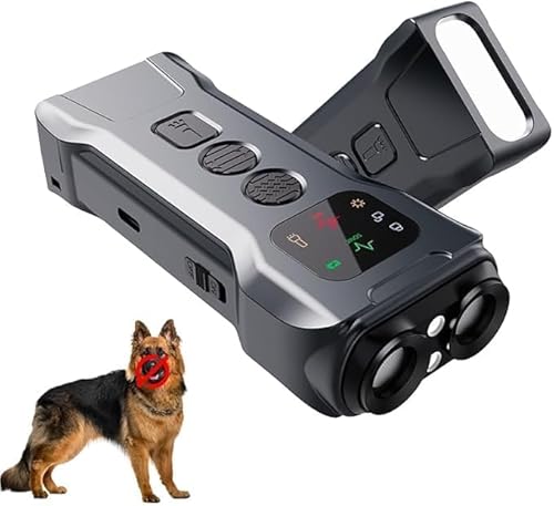 【最新改良モデル】TigWiss 犬の無駄吠え防止 無駄吠え防止 犬超音波吠え防止器具 アップグレード プロフェッショナル ドッグトレーニングツール 明るいLED抑止懐中電灯付き - 犬の無駄吠え抑止装置、液晶画面付き 訓練器具 吠え防止 トレーニング 無駄吠えグッズ 小型犬 中型犬 大型犬 しつけ用品 グレーの外観・全体像 画像