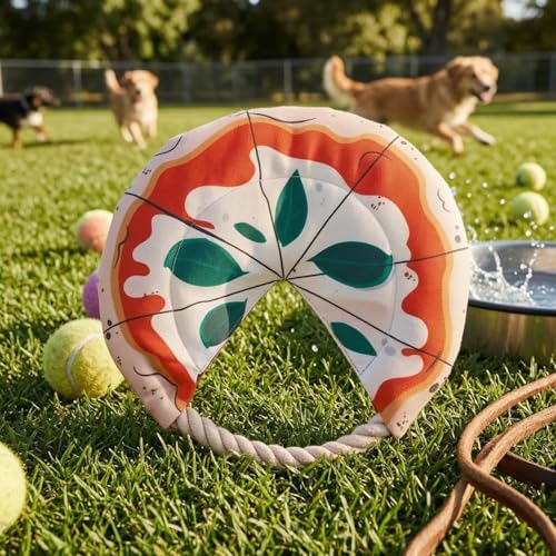 Benboo ピザ型犬用おもちゃ 布製 ピザ柄投げ輪 噛める ロープ付き犬用投げ輪 やわらかい ソフトフライングディスク 丈夫 動物グッズ, 小号ピザフリスビー18cm65gの特徴・詳細 画像