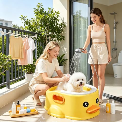 ペット用バスタブ 小型犬 簡単に掛けられる子犬用バスタブ 犬用浴槽 犬お風呂 子犬 軽量設計 取っ手付き 滑り止め底 持ち運び便利 ペット用品 安全素材 型崩れ防止 室内 屋外用の詳細・まとめ 画像