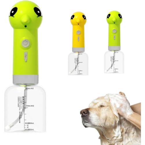 犬 シャンプー 泡立て器 自動 泡 Type-C 充電式 防水 低騒音 自動発泡 350ml 目盛付 キツツキ ワンタッチ操作 かわいい おしゃれ シャワー シャンプー節約 バス用品 お風呂 犬用 猫用 (グリーン)の外観・全体像 画像
