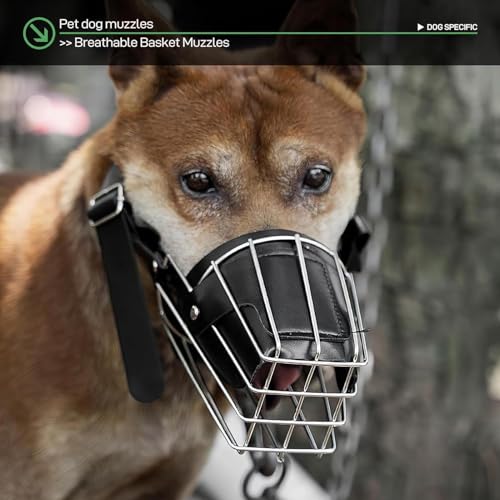 金属製犬用口輪 ワイヤーバスケット M/L/XL/XXL サイズ 調節可能 防咬・防吠・防咀嚼 通気性良好 ステンレス鋼&PU レザー 大型犬・小型犬両対応 オールラウンド保護マズルの特徴・詳細 画像