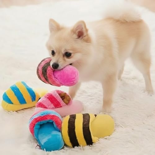 犬 おもちゃ 【5個セット】 ノーズワーク 嗅覚訓練 知育玩具 音が出る 鳴る 遊び 訓練 室内 運動不足 ストレス解消 スリッパ型 ポリエステル素材 小型犬 中型犬 子犬用の特徴・詳細 画像