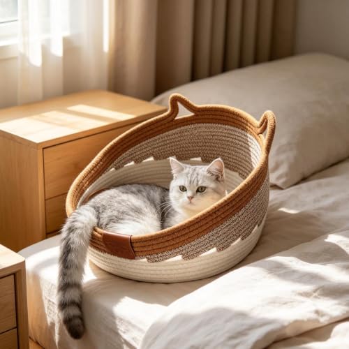 猫の爪とぎベッド - おもちゃのボール付き編まれた子猫の巣の詳細・まとめ 画像