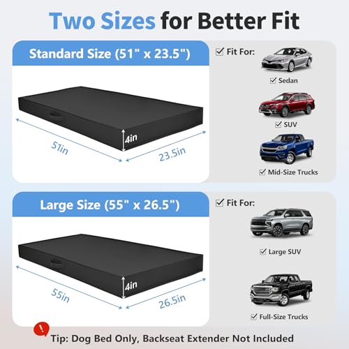 後部座席犬用ベッド、車の後部座席用犬用ベッド、4インチ整形外科用卵クレートフォームペットベッド、後部座席拡張用オックスフォード生地付きの特徴・詳細 画像