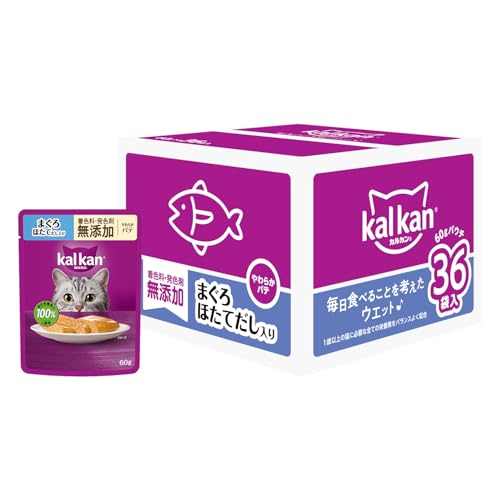カルカン パウチ やわらかパテ まぐろ ほたてだし入り 着色料・発色剤 無添加 60g×36袋パック 成猫用 ウェットフード キャットフード 総合栄養食 水分補給 猫 kal kan 大容量 まとめ買い 【EC限定】の外観・全体像 画像