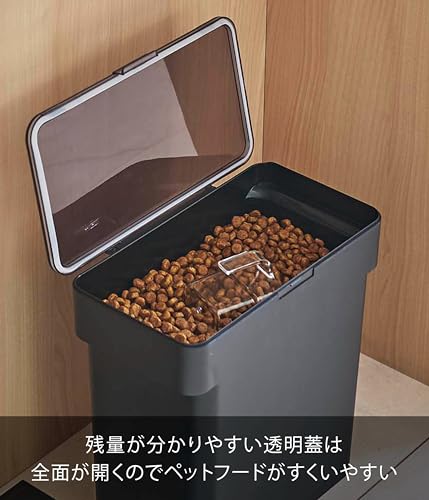 山崎実業(Yamazaki) 密閉 袋ごと ペットフードストッカー 3ｋｇ 計量カップ付 ブラック 約W28×D16.5×H28.5㎝(蓋開口時:約H43.㎝) タワー フードストッカー 保存容器 5614の特徴・詳細 画像