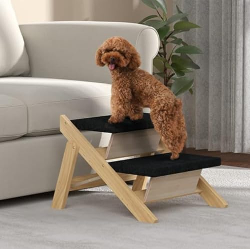木製犬用階段 犬用ステップ 折りたたみ式ペット用はしご 滑り止め 2in1 ペット用階段 省スペース (原木,2層)の特徴・詳細 画像