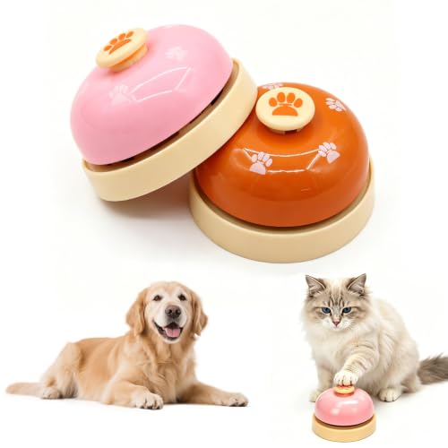 コールベル ペット用 2個セット 肉球柄 卓上ベル 呼び鈴 犬 猫 しつけ 訓練 トレーニング チャイム カウンターベル おもちゃ コミュニケーション (ピンク・ブラウン 各1個) 1