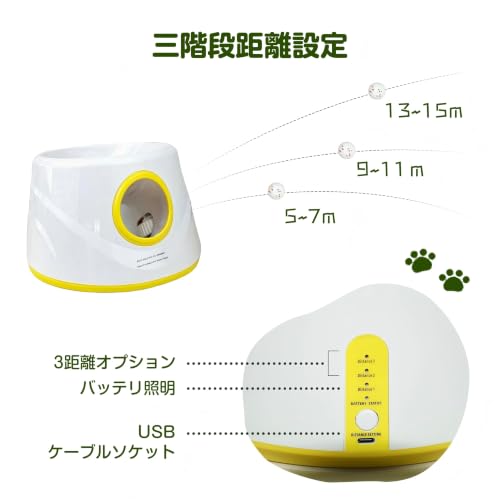 Kurflo ボールランチャー 犬 おもちゃ 自動 ボール投げ ボール 3個付き 取ってこい 犬用 ロボピッチャ 3種類の発射距離 自動ボールキャッチ 投げ 投球機 小型犬用 中型犬用 知育玩具 犬用おもちゃ 留守番 猫用 おもちゃ (ブラック, ETPUボールSサイズ)の特徴・詳細 画像