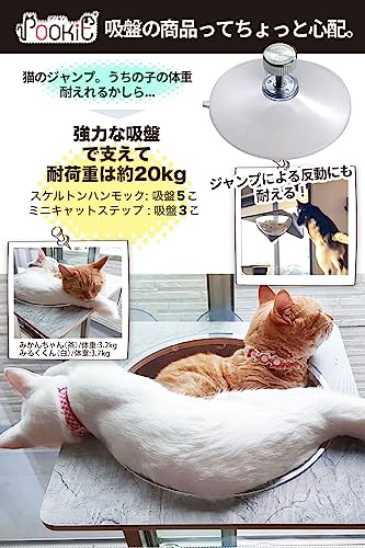 POOKIE 猫 窓 ハンモック スケルトン 窓ベッド ミニ ステップ キャットタワー 吸盤 取り付け【3点セット】の特徴・詳細 画像