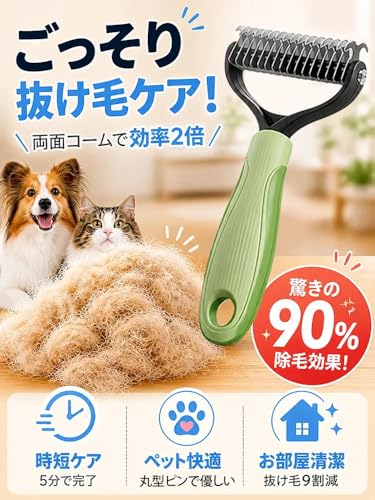 ペット用グルーミングブラシ 【トリマー監修】抜け毛取りブラシ 持ちやすい 人間工学グリップ 軽量設計 手首の負担軽減 猫 犬 毛玉ケア 痛くない 結び櫛 ステンレス製 毛玉予防 長毛 短毛 小型犬 中型犬 猫 完全に水洗い可能 グレーの特徴・詳細 画像