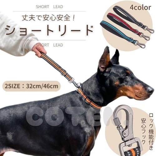 犬 ショートリード ロック付き 丈夫 安全 しつけ 訓練 引っ張り防止 散歩用 短いリード 小型犬 中型犬 大型犬 ナイロン 調節機能 耐久性 COTEN (ブルー, 32cm)の詳細・まとめ 画像