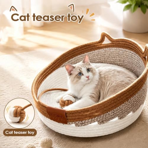 猫の爪とぎベッド - おもちゃのボール付き編まれた子猫の巣の特徴・詳細 画像