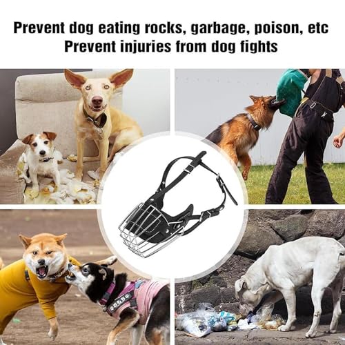 金属製犬用口輪 ワイヤーバスケット M/L/XL/XXL サイズ 調節可能 防咬・防吠・防咀嚼 通気性良好 ステンレス鋼&PU レザー 大型犬・小型犬両対応 オールラウンド保護マズルの特徴・詳細 画像