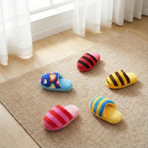 犬 おもちゃ 【5個セット】 ノーズワーク 嗅覚訓練 知育玩具 音が出る 鳴る 遊び 訓練 室内 運動不足 ストレス解消 スリッパ型 ポリエステル素材 小型犬 中型犬 子犬用の特徴・詳細 画像