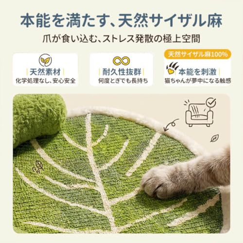 GIIPET 猫 爪とぎ ベッド サイザル麻 研ぎカスなし 丸洗い不要 拭くだけ簡単 モンステラ型 高脚 55×40cmの詳細・まとめ 画像