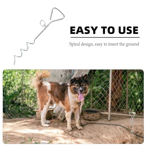 TOYANDONA 鉄製の頑丈な犬用固定杭 リーシュアンカーステーク シルバー色 スパイラル形状地面に簡単に挿入できる ペット用アウトドアキャンプや屋外散歩に最適の特徴・詳細 画像
