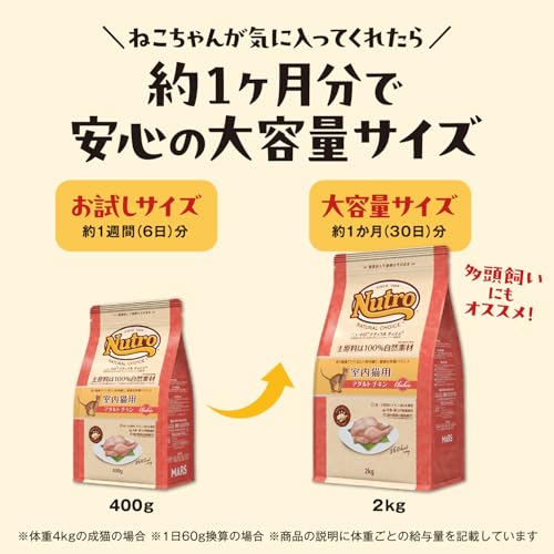 Nutro ナチュラルチョイス 成猫用 減量用 アダルト チキン 400g ドライフード 総合栄養食 1歳以上 キャットフード 猫 お試し 厳選自然素材 低カロリー・低脂質 香料・着色料 無添加 ニュートロの特徴・詳細 画像