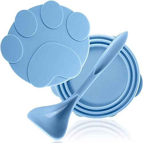 POOKIE 猫缶 犬缶 保存用 蓋 フタ キャップ カバー 同色2枚セット 密閉 ECO 3サイズ適合 万能 スプーン付き 缶詰 角にフィット (ブルー) 1