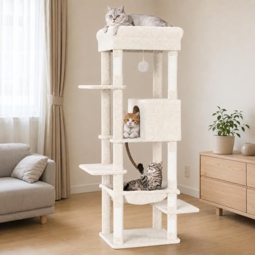 [ChicKone] キャットタワー スリム 大型猫用 据え置き 高さ約150cm 省スペース ハンモック 多頭飼い 猫タワー 爪とぎ 1