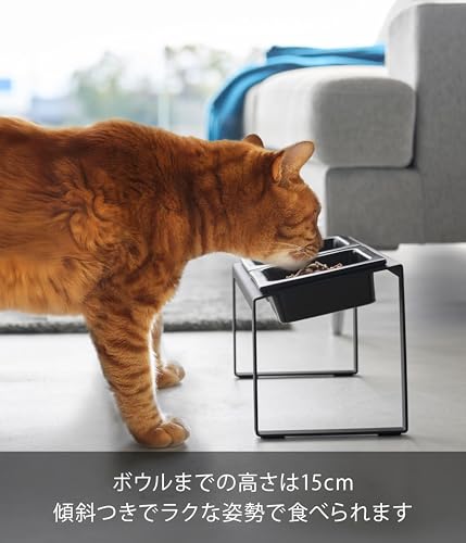 山崎実業(Yamazaki) ペットフードボウル スタンドセット 斜め H17.6 ブラック 本体:W29×D15.5×H17.6cm ヌークス nooks 食べやすい ペット用 食器台 10038の特徴・詳細 画像