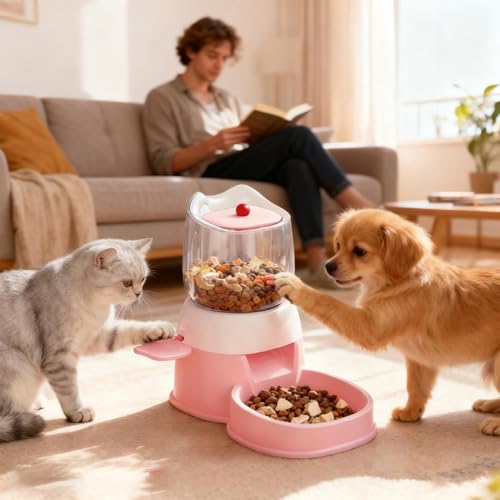 Pet Food Dispenser - Automatic 2L Press Design, Feeding Bowl with Timer for Cats Dogs Indoor Home Cage Workplace Outdoor Backyard Patio Pet Store Convenient Portion Control Feeder for Puppies Kittensの詳細・まとめ 画像