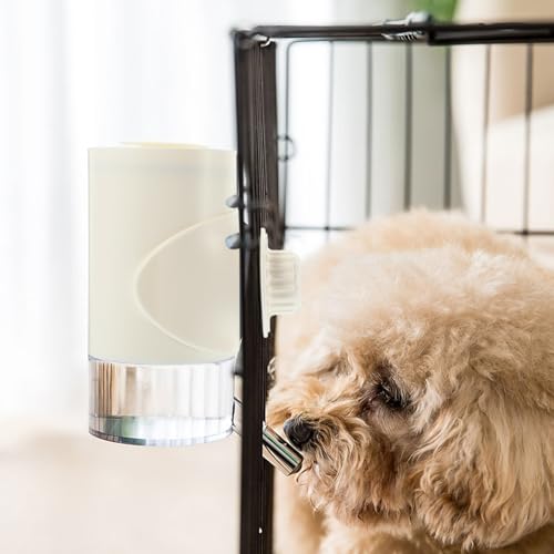 猫用ウォーターボトル ペット用吊り下げ式フィーダー 500ML 容量 PP素材 独創的なデザイン ペットケージに最適 濡れ防止機能付き 犬猫兼用 アイボリーホワイトの特徴・詳細 画像
