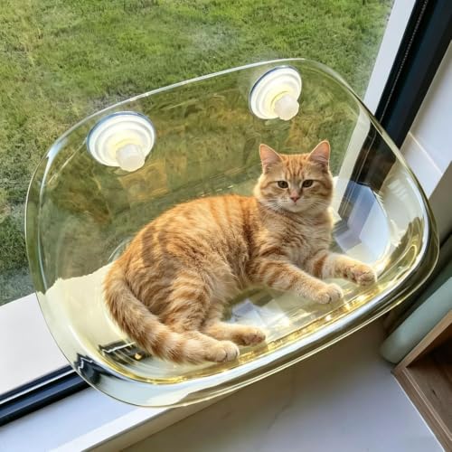 猫ハンモック 窓用 吸盤式 キャットベッド 透明 耐荷重20kg 穴あけ不要 窓辺 日向ぼっこ 省スペース (フリーサイズ,イエロー)の外観・全体像 画像