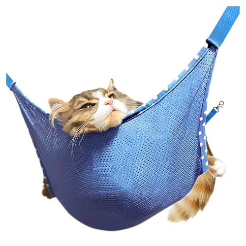 Phoenix 猫 ハンモック キャット メッシュハンモック 小動物用 通気性 昼寝 日向ぼっこ ゲージ フック付 強度アップ ブルー (Lサイズ:成猫用)の外観・全体像 画像