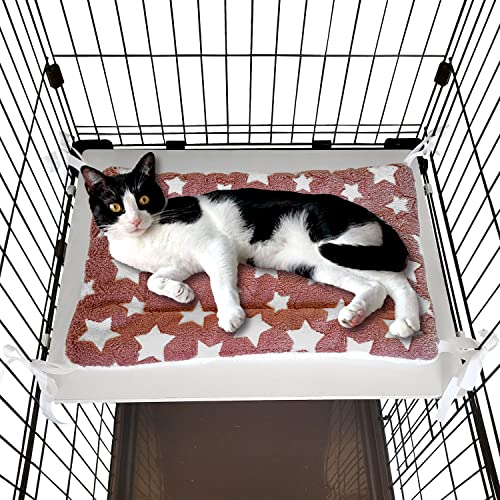 POOKIE ペット マット ケージ用 猫 ベッド 落ちない 四隅紐付き ボア あったか 柔らかい リバーシブル 洗える モフモフ ふわふわ キャットタワー ソファ (レッドスター)の外観・全体像 画像