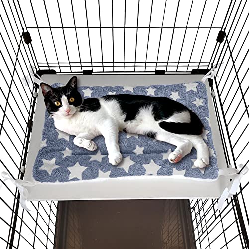 POOKIE ペット マット ケージ用 猫 ベッド 落ちない 四隅紐付き ボア あったか 柔らかい リバーシブル 洗える モフモフ ふわふわ キャットタワー ソファ (グレースター) ワンサイズ 1